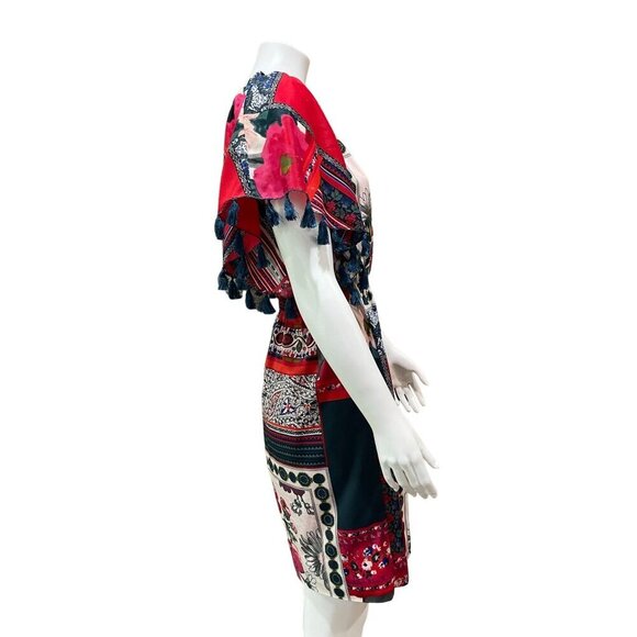 Anthropologie Vanessa Virginia Persian Rose Tassle Boho Dress XS Patchwork Red - Picture 2 of 8